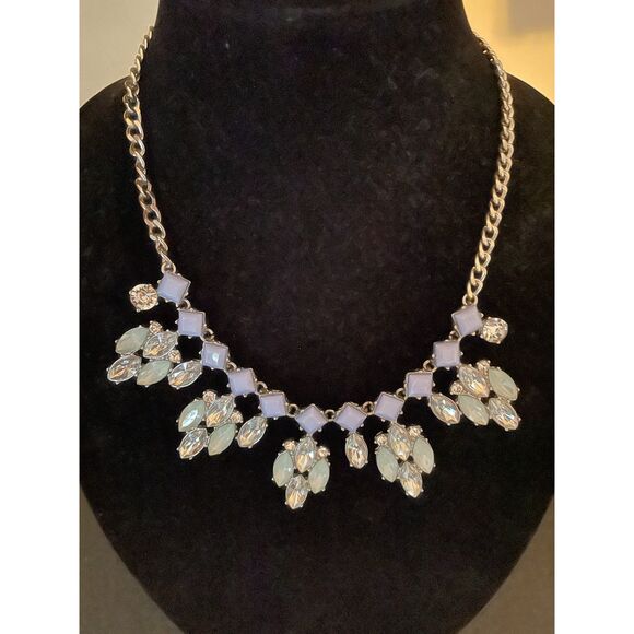Light blue collar necklace w adjustable silver chain marquis clusters dazzling - Picture 1 of 16